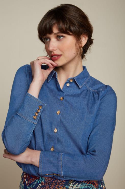 Apparel GB King Louie Women Carina Blouse Chambray Denim Blue 2JFL6127
