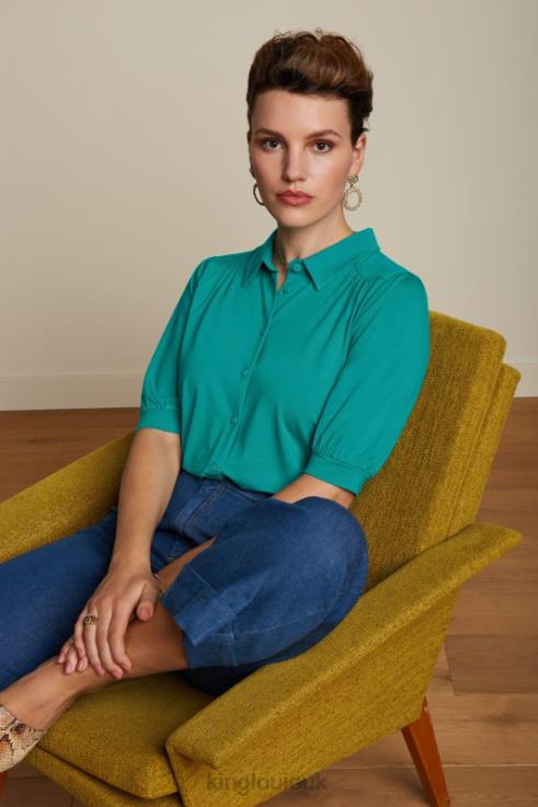 Apparel GB King Louie Women Carina Blouse Ecovero Light Aqua Green 2JFL6138