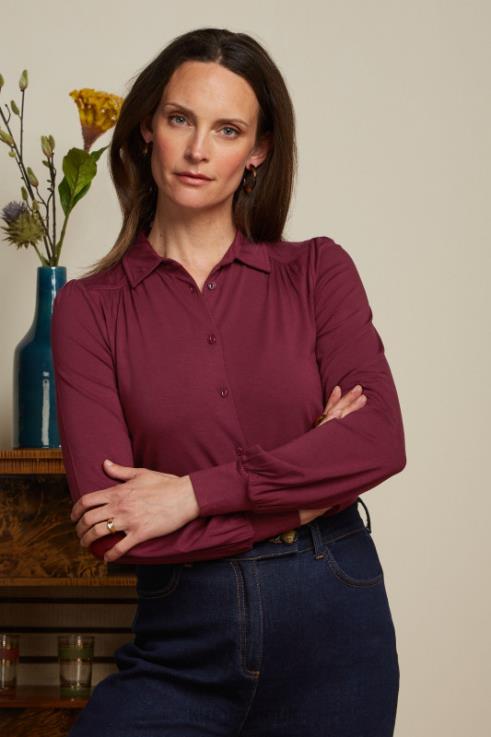 Apparel GB King Louie Women Carina Blouse Ecovero Light Cabernet Red 2JFL6135