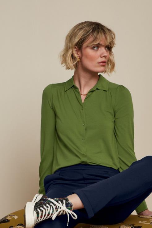 Apparel GB King Louie Women Carina Blouse Ecovero Light Olive Green 2JFL6134