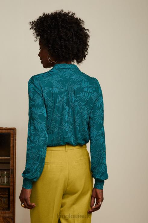 Apparel GB King Louie Women Carina Blouse Pop-Up Antique Green 2JFL6126