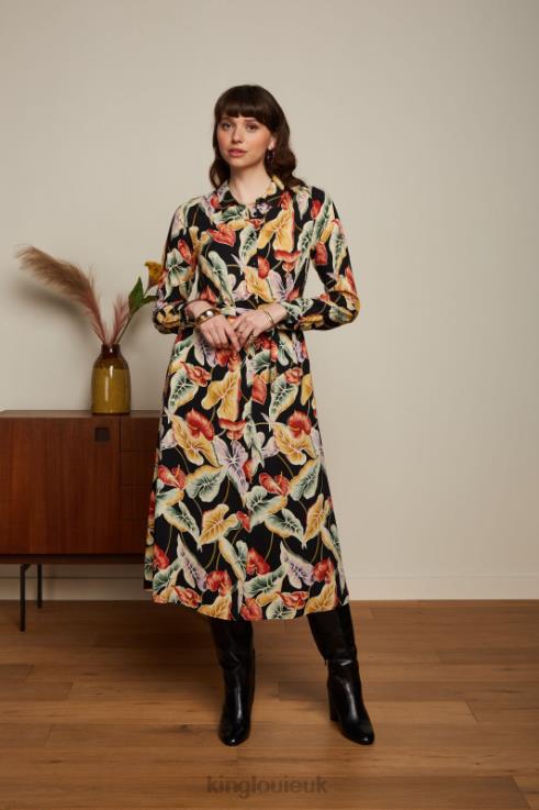 Apparel GB King Louie Women Olive Midi Dress Marmora Black 2JFL629