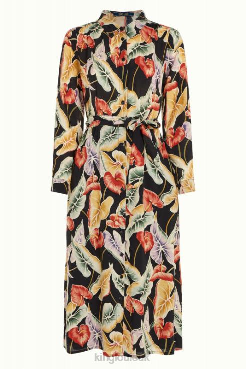 Apparel GB King Louie Women Olive Midi Dress Marmora Black 2JFL629