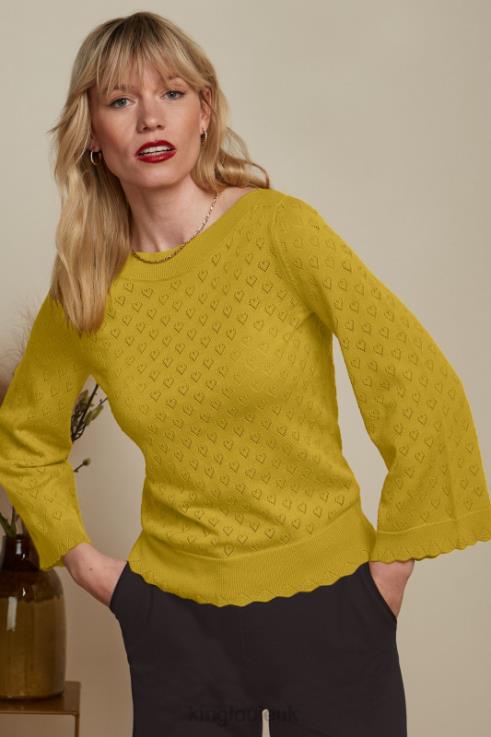 Apparel GB King Louie Women Audrey Trumpet Sleeve Heart Ajour Curry Yellow 2JFL681