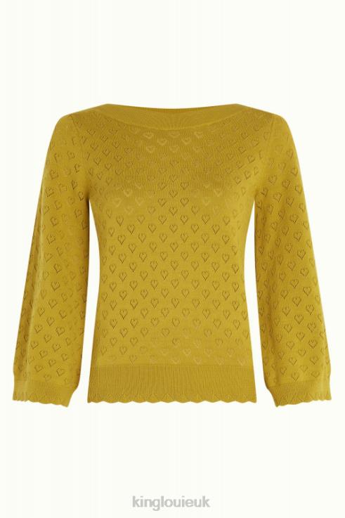 Apparel GB King Louie Women Audrey Trumpet Sleeve Heart Ajour Curry Yellow 2JFL681