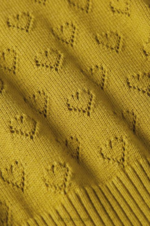 Apparel GB King Louie Women Audrey Trumpet Sleeve Heart Ajour Curry Yellow 2JFL681