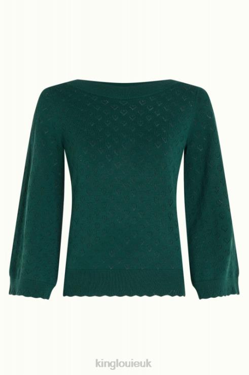Apparel GB King Louie Women Audrey Trumpet Sleeve Heart Ajour Dragonfly Green 2JFL684