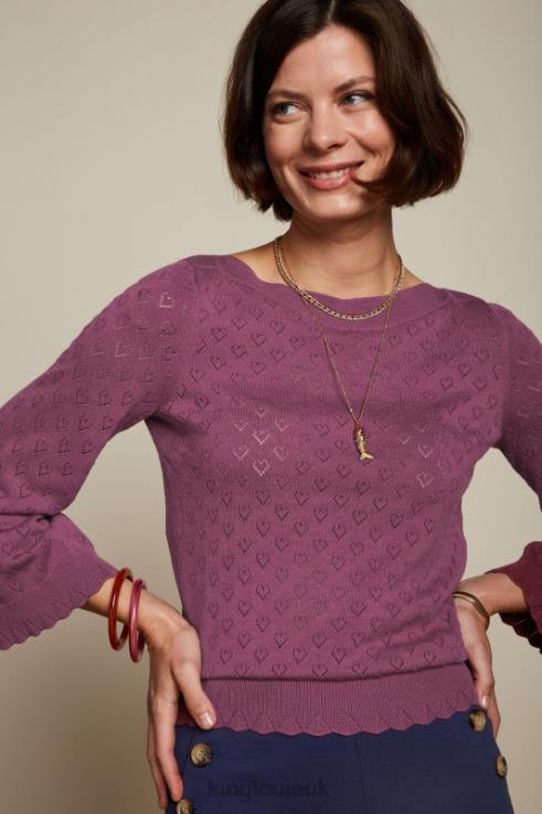 Apparel GB King Louie Women Audrey Trumpet Sleeve Heart Ajour Maroon Red 2JFL685