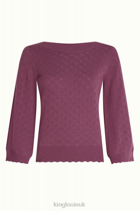 Apparel GB King Louie Women Audrey Trumpet Sleeve Heart Ajour Maroon Red 2JFL685