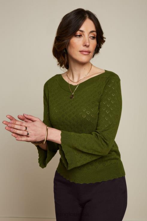 Apparel GB King Louie Women Audrey Trumpet Sleeve Heart Ajour Olive Green 2JFL683