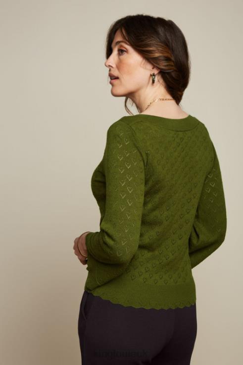 Apparel GB King Louie Women Audrey Trumpet Sleeve Heart Ajour Olive Green 2JFL683