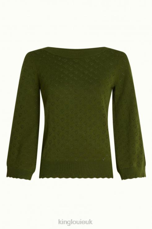 Apparel GB King Louie Women Audrey Trumpet Sleeve Heart Ajour Olive Green 2JFL683