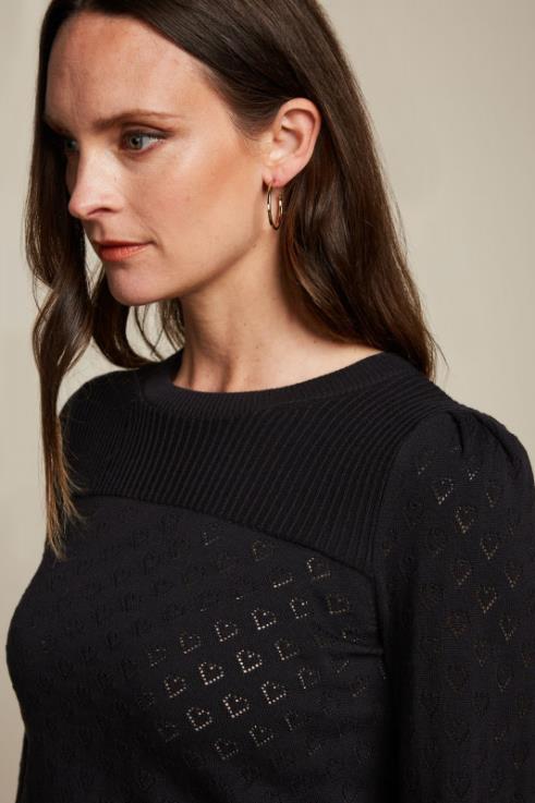 Apparel GB King Louie Women Bella Bell Sleeve Top Heart Ajour Black 2JFL687