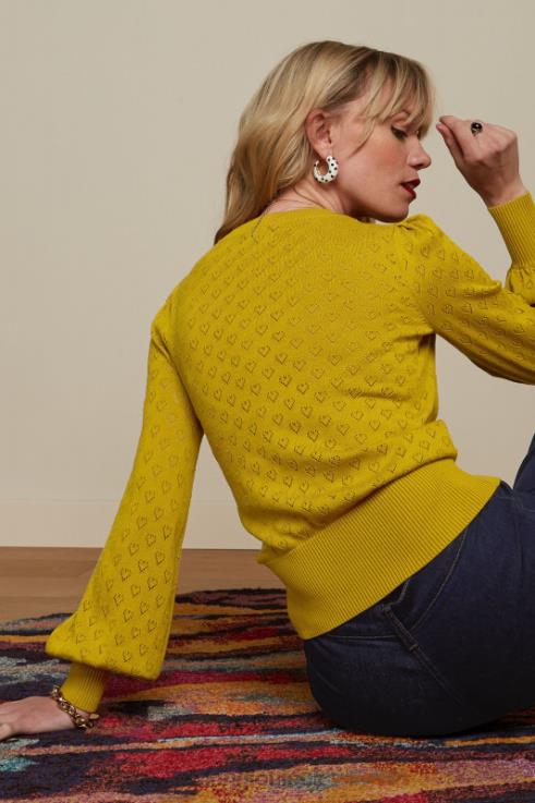 Apparel GB King Louie Women Bella Bell Sleeve Top Heart Ajour Curry Yellow 2JFL686