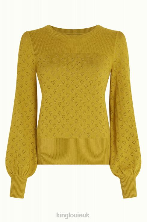Apparel GB King Louie Women Bella Bell Sleeve Top Heart Ajour Curry Yellow 2JFL686
