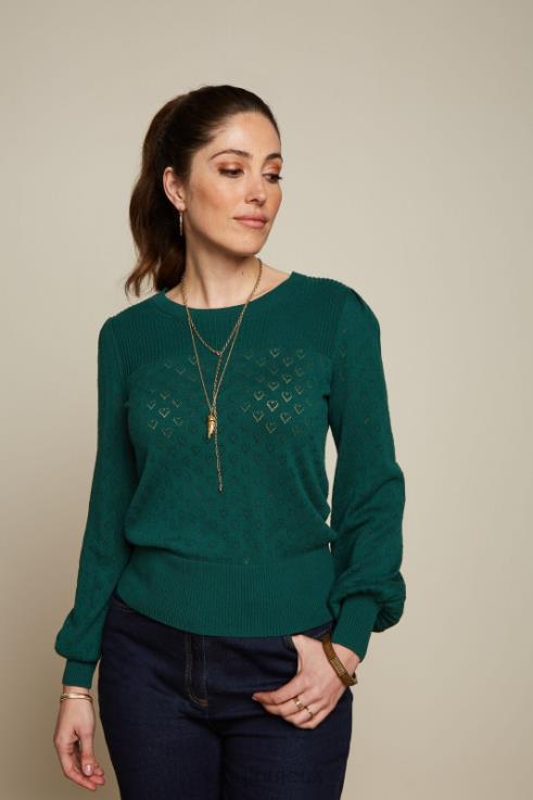Apparel GB King Louie Women Bella Bell Sleeve Top Heart Ajour Dragonfly Green 2JFL688
