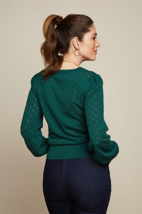 Apparel GB King Louie Women Bella Bell Sleeve Top Heart Ajour Dragonfly Green 2JFL688