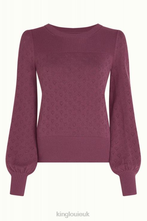 Apparel GB King Louie Women Bella Bell Sleeve Top Heart Ajour Maroon Red 2JFL689