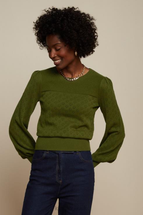 Apparel GB King Louie Women Bella Bell Sleeve Top Heart Ajour Olive Green 2JFL690