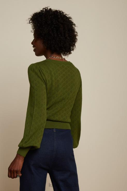 Apparel GB King Louie Women Bella Bell Sleeve Top Heart Ajour Olive Green 2JFL690