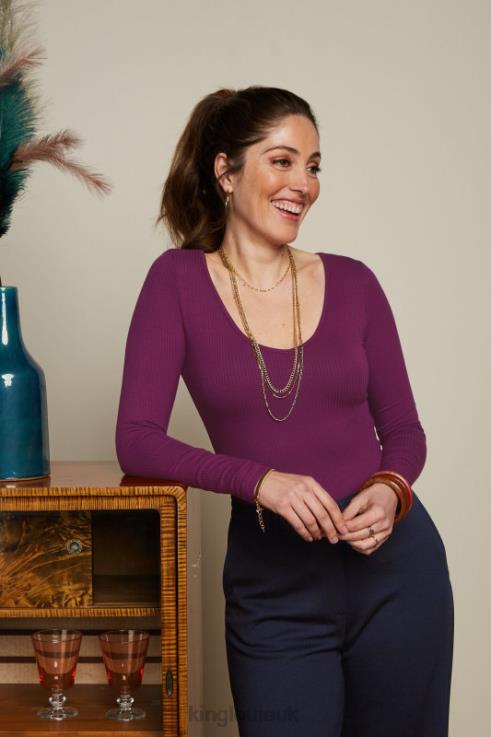 Apparel GB King Louie Women Carice V Top Uni Rib Caspia Purple 2JFL651