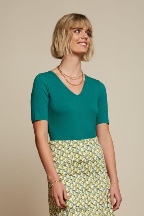 Apparel GB King Louie Women Carice V Top Uni Rib Ponderosa Green 2JFL699