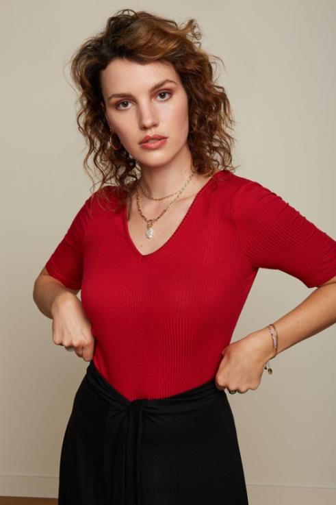 Apparel GB King Louie Women Carice V Top Uni Rib Ruby Red 2JFL6100