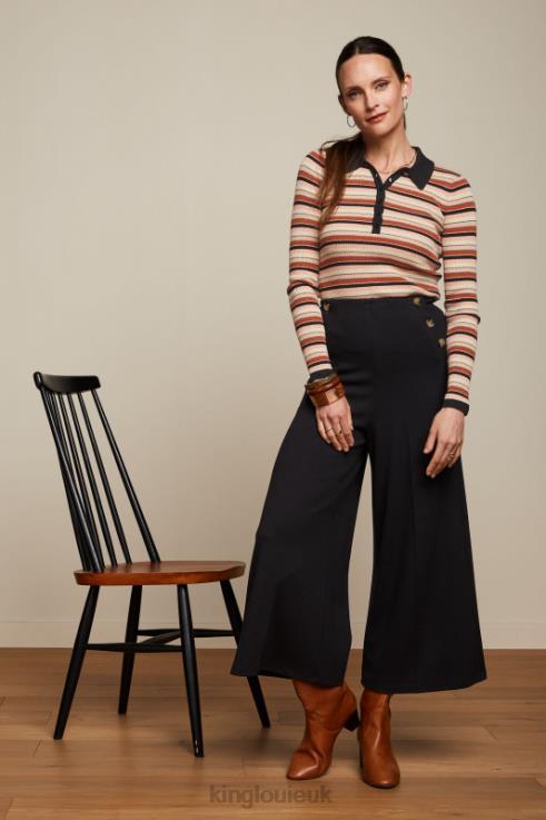 Apparel GB King Louie Women Polo Rib Top Lapis Stripe Black 2JFL662