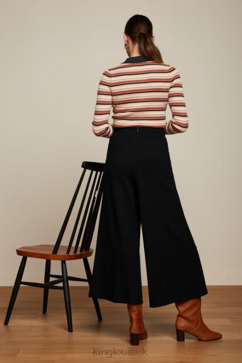 Apparel GB King Louie Women Polo Rib Top Lapis Stripe Black 2JFL662