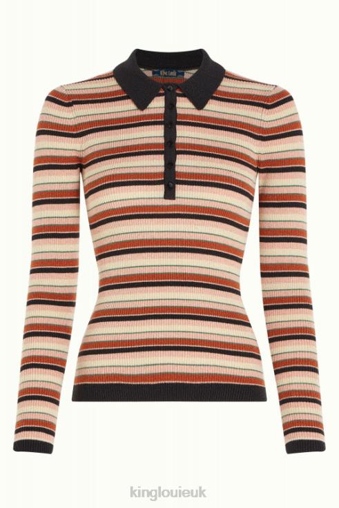 Apparel GB King Louie Women Polo Rib Top Lapis Stripe Black 2JFL662