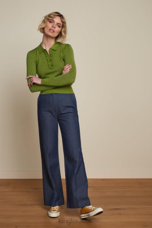 Apparel GB King Louie Women Polo Rufffle Top Lapis Woodbine Green 2JFL668