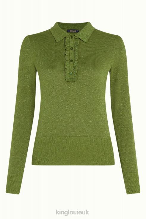 Apparel GB King Louie Women Polo Rufffle Top Lapis Woodbine Green 2JFL668