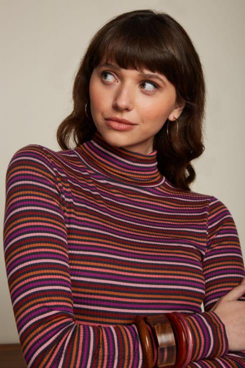 Apparel GB King Louie Women Rollneck Top Rolla Stripe Mesa Pink 2JFL656