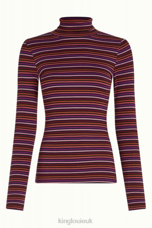 Apparel GB King Louie Women Rollneck Top Rolla Stripe Mesa Pink 2JFL656