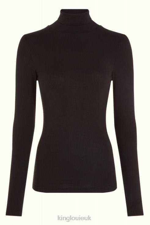 Apparel GB King Louie Women Rollneck Top Uni Rib Black 2JFL649