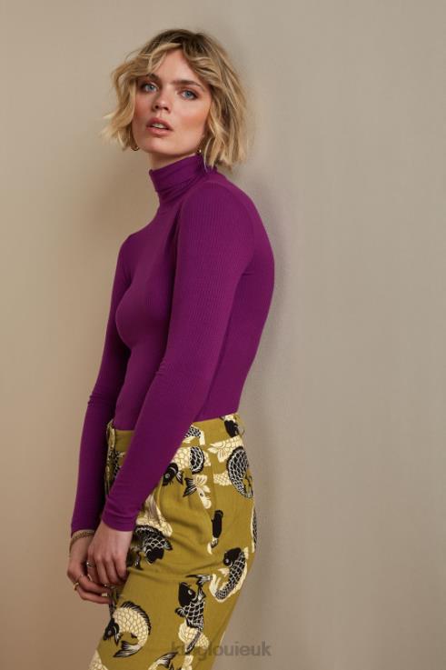Apparel GB King Louie Women Rollneck Top Uni Rib Caspia Purple 2JFL648