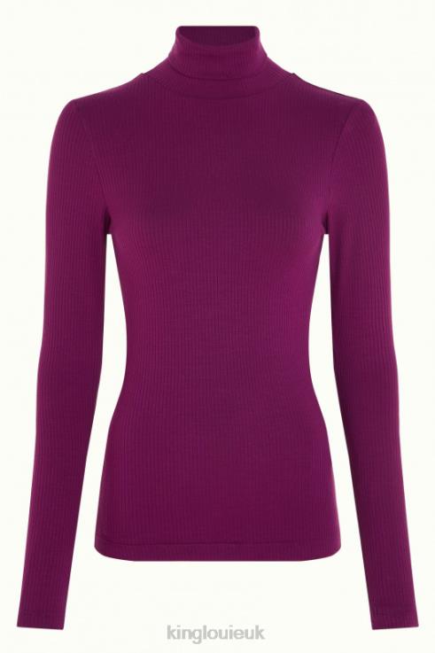 Apparel GB King Louie Women Rollneck Top Uni Rib Caspia Purple 2JFL648