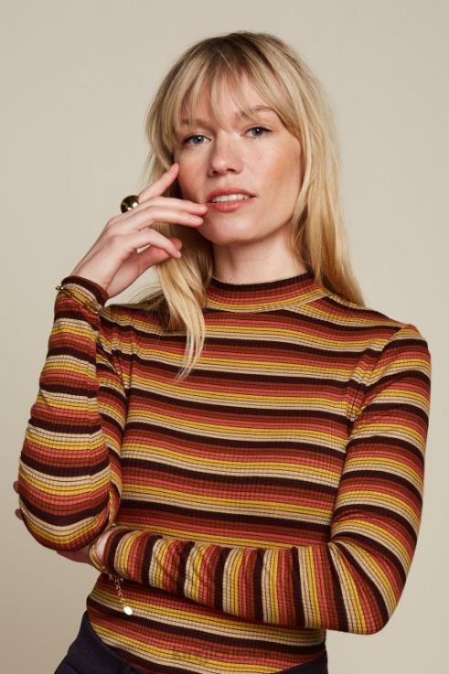 Apparel GB King Louie Women Turtle Top Vanna Stripe Mango Orange 2JFL645